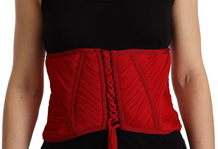 Women’s Dolce &amp; Gabbana Red Corset Belt Stretch Waist Strap Silk Top