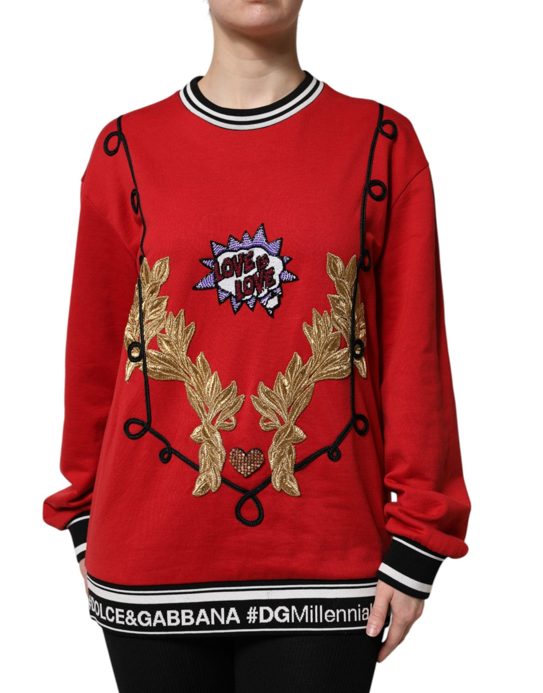 Women’s Dolce &amp; Gabbana Red Cotton Queen Sequined Pullover Sweater