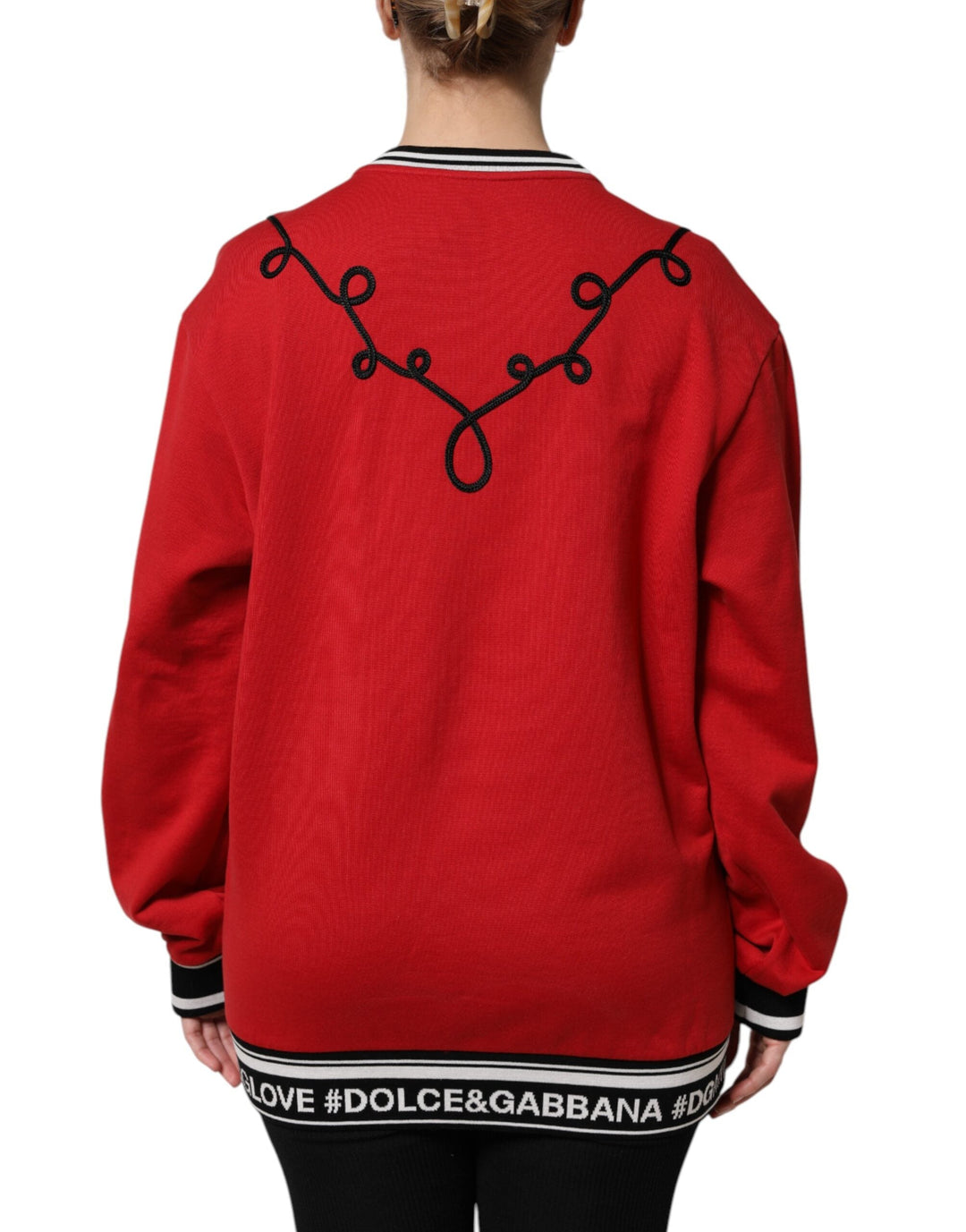 Women’s Dolce &amp; Gabbana Red Cotton Queen Sequined Pullover Sweater