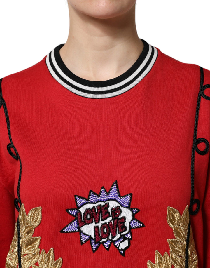 Women’s Dolce &amp; Gabbana Red Cotton Queen Sequined Pullover Sweater