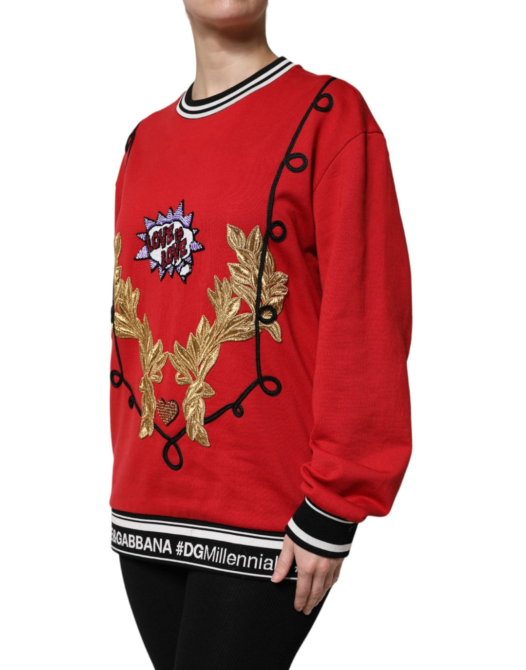 Women’s Dolce &amp; Gabbana Red Cotton Queen Sequined Pullover Sweater
