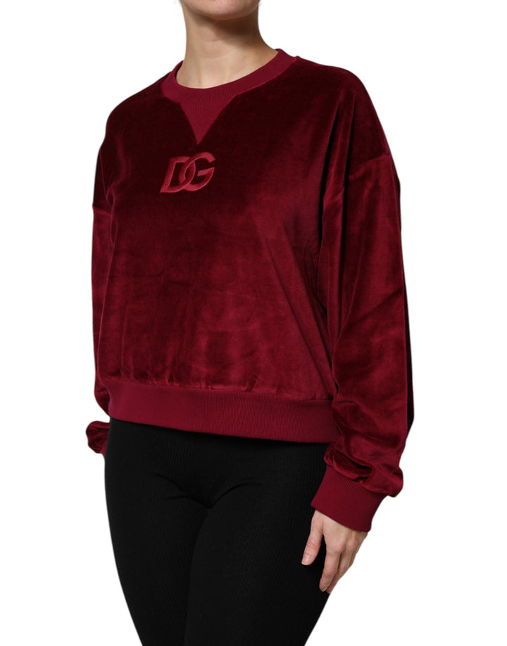 Women’s Dolce &amp; Gabbana Red Cotton Velvet Crew Neck Pullover Sweater