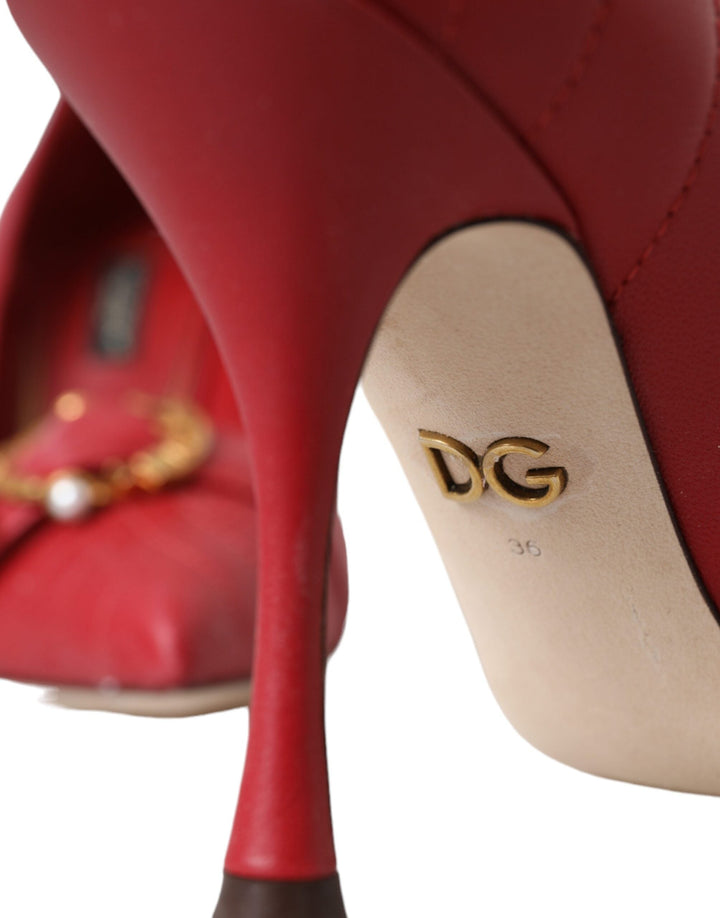 Women’s Dolce &amp; Gabbana Red Devotion Leather Heels Pumps Shoes