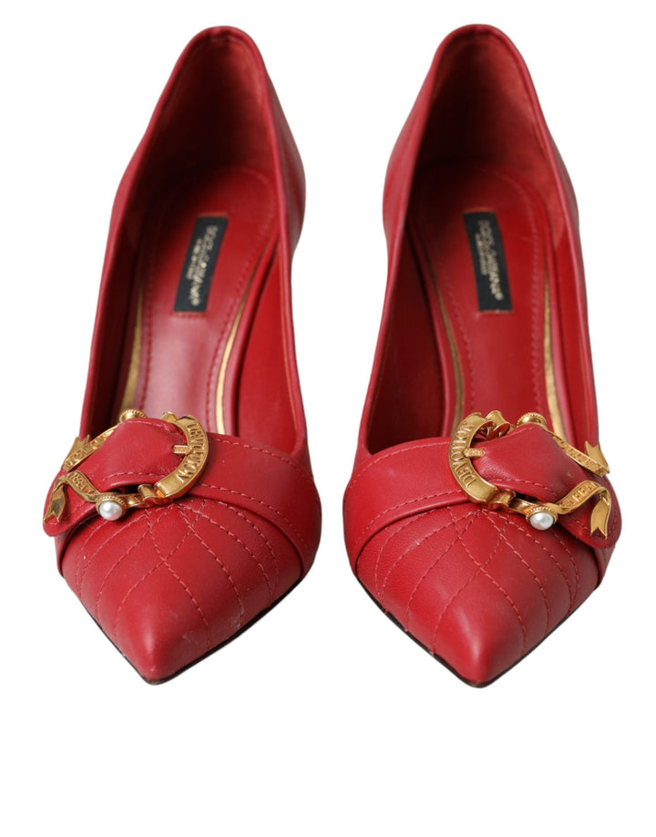 Women’s Dolce &amp; Gabbana Red Devotion Leather Heels Pumps Shoes