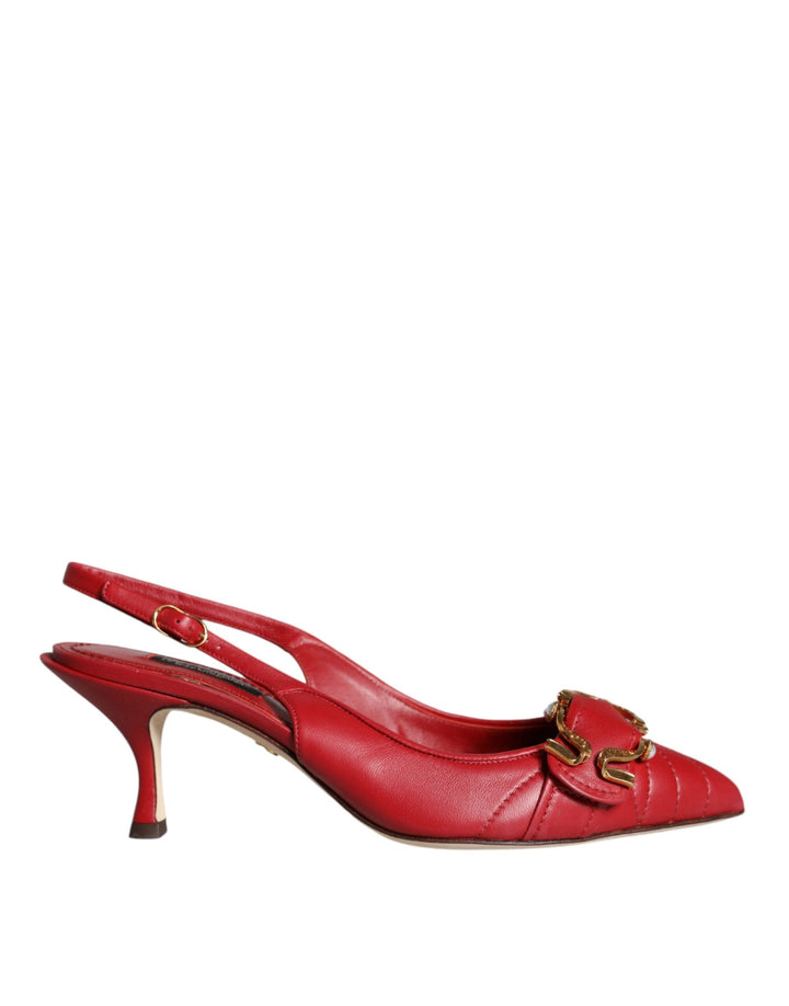 Women’s Dolce &amp; Gabbana Red Devotion Leather Heels Slingback Shoes