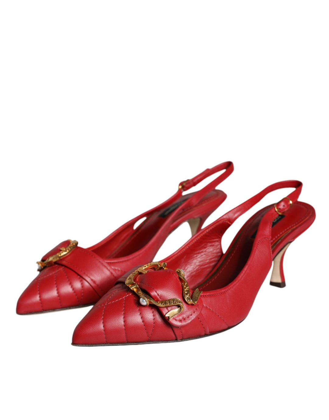 Women’s Dolce &amp; Gabbana Red Devotion Leather Heels Slingback Shoes