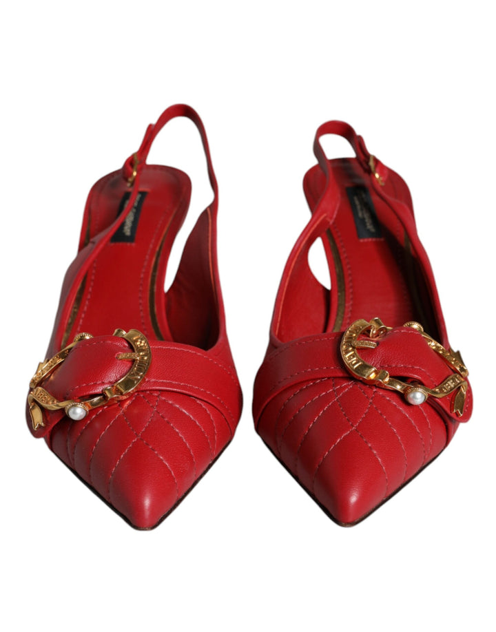 Women’s Dolce &amp; Gabbana Red Devotion Leather Heels Slingback Shoes