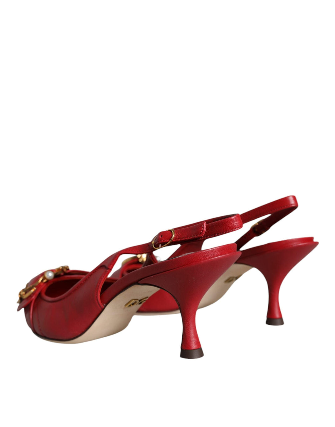 Women’s Dolce &amp; Gabbana Red Devotion Leather Heels Slingback Shoes