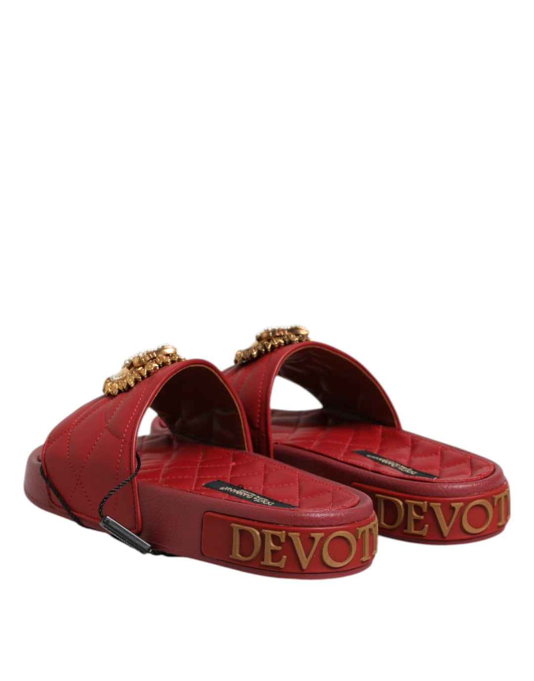 Women’s Dolce &amp; Gabbana Red Devotion Matelassé Leather Slides Shoes