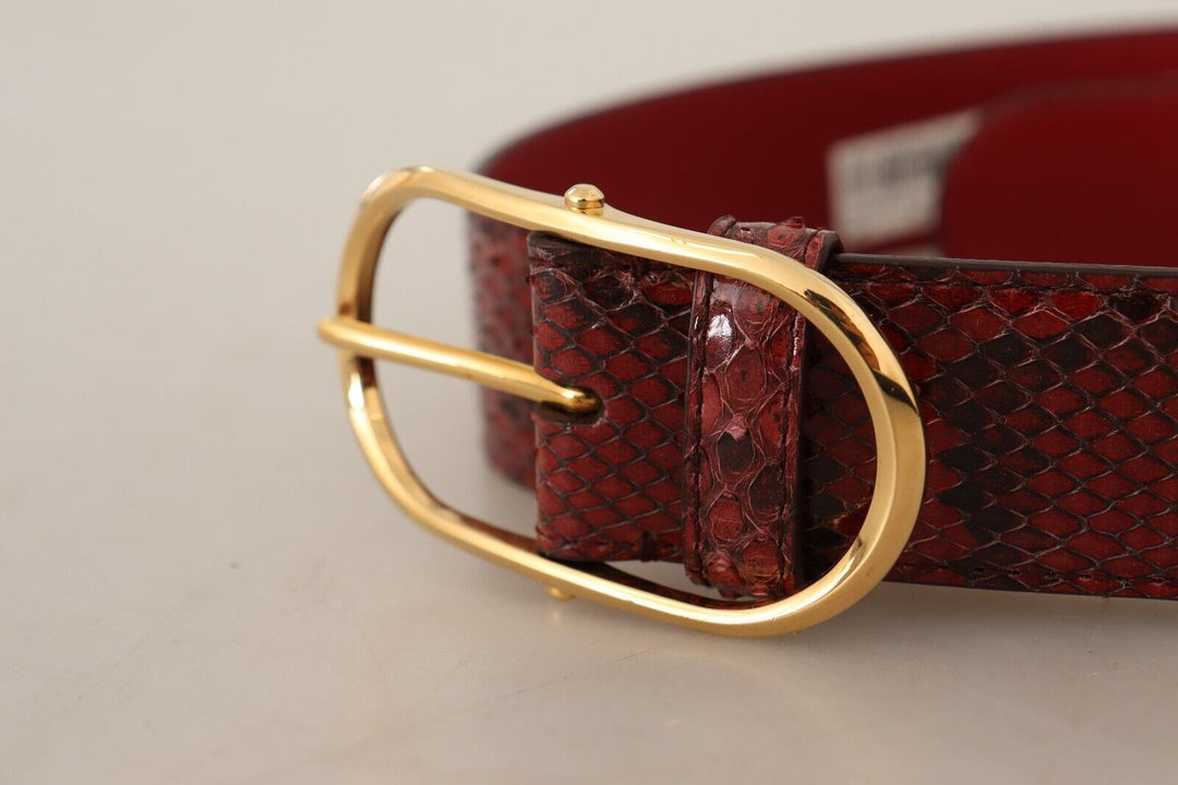 Women’s Dolce &amp; Gabbana Red Exotic Leather Gold Oval Buckle Belt