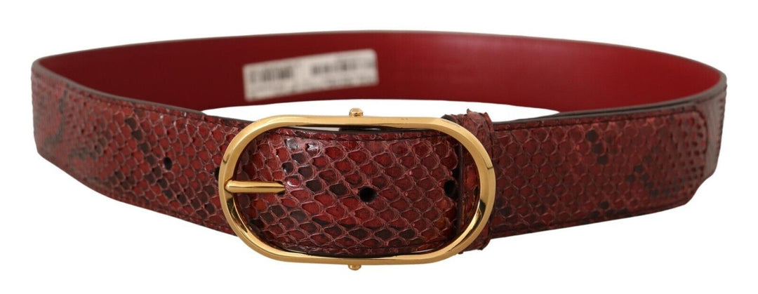 Women’s Dolce &amp; Gabbana Red Exotic Leather Gold Oval Buckle Belt