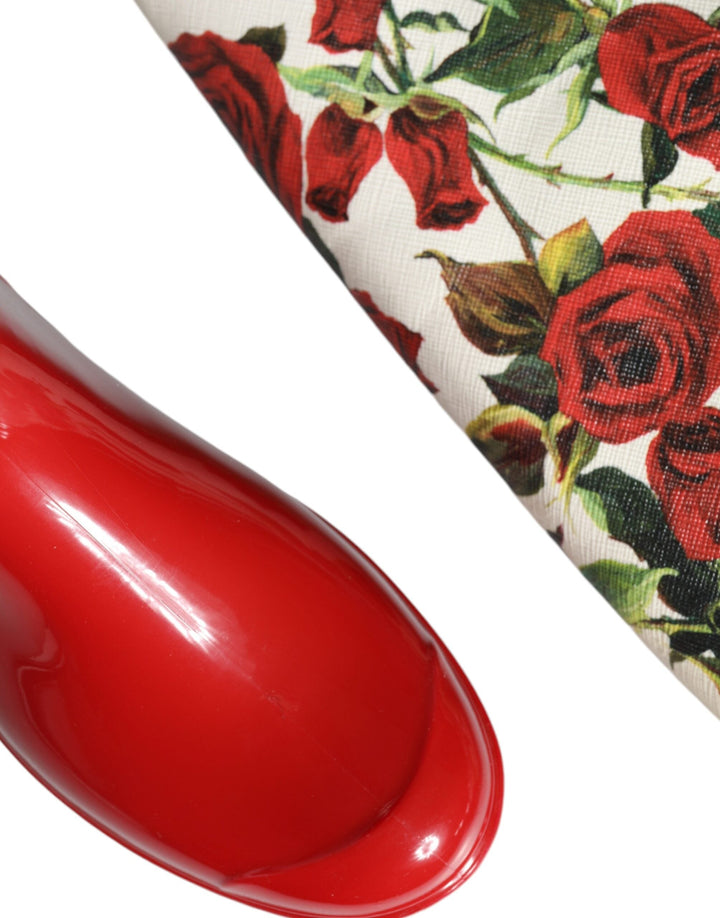 Women’s Dolce &amp; Gabbana Red Floral Rubber Knee High Flat Boots Shoes