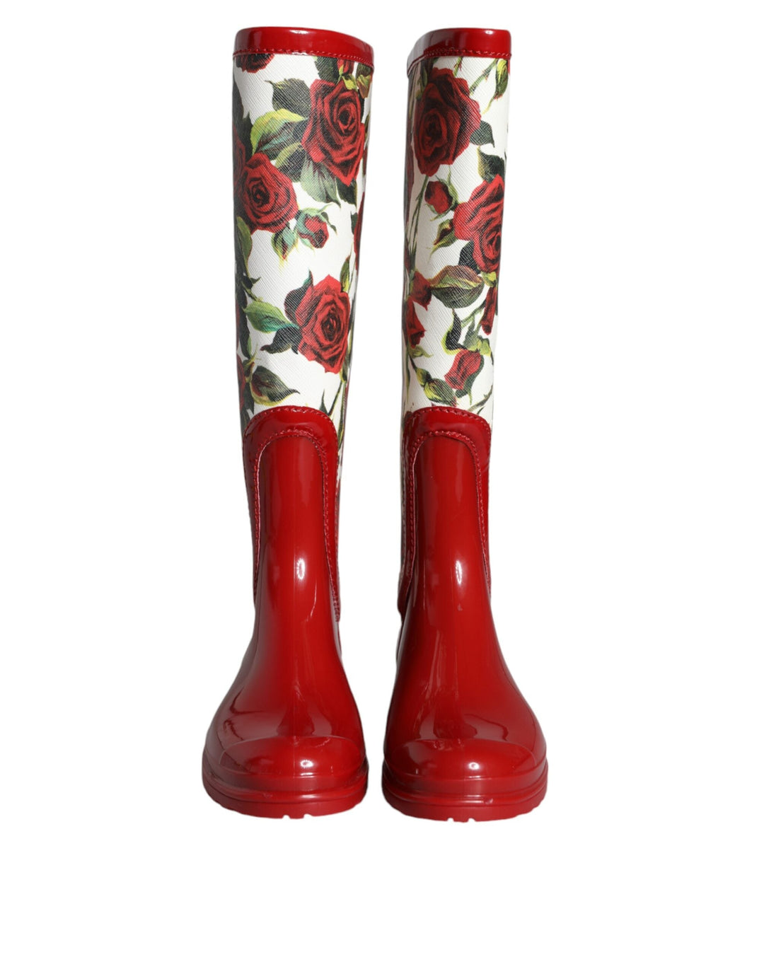 Women’s Dolce &amp; Gabbana Red Floral Rubber Knee High Flat Boots Shoes