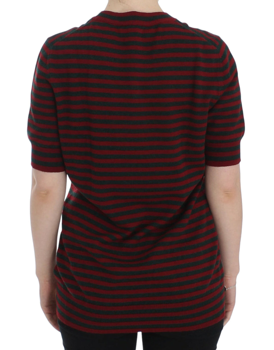 Women’s Dolce &amp; Gabbana Red Gray Cashmere Short Sleeve Sweater