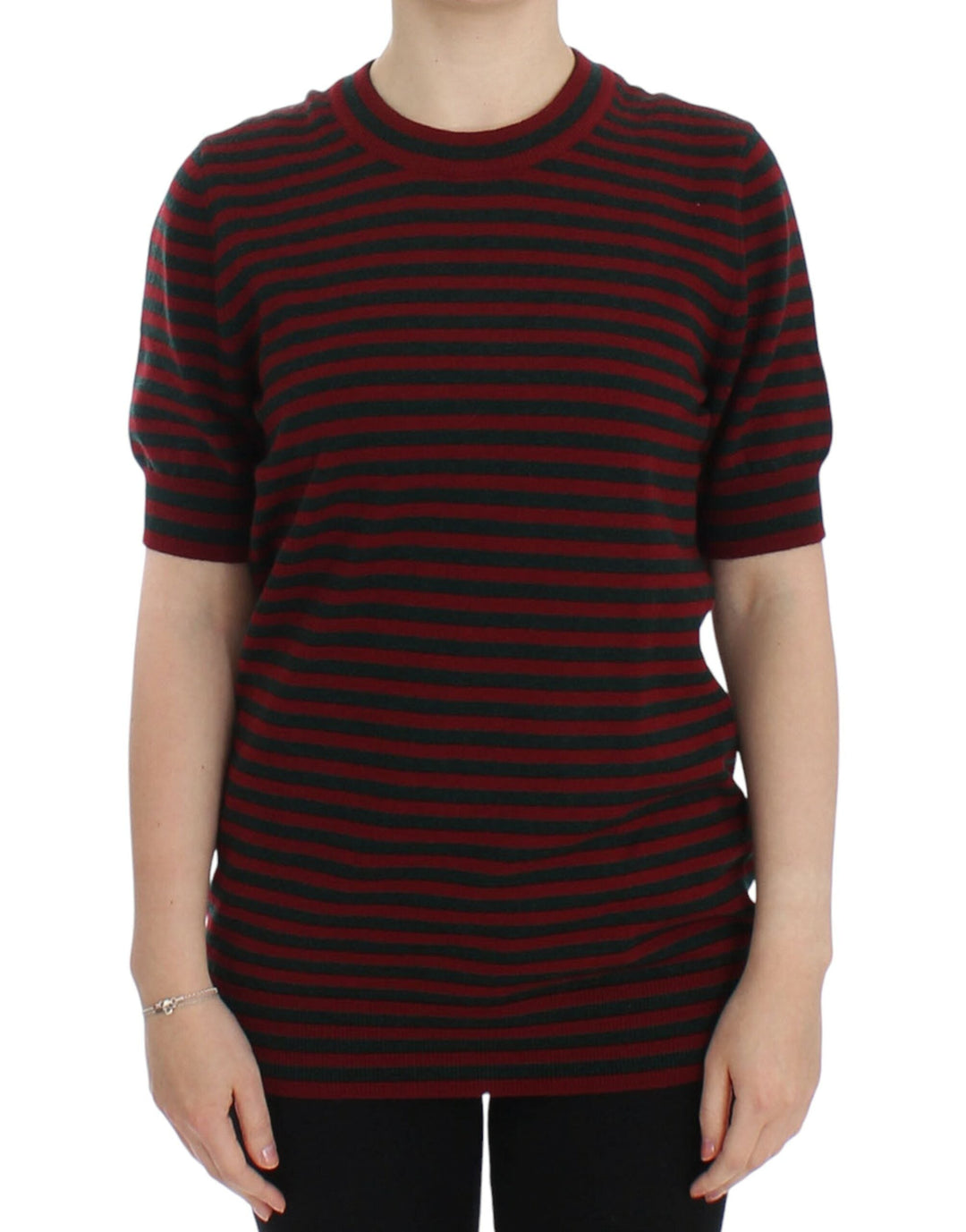 Women’s Dolce &amp; Gabbana Red Gray Cashmere Short Sleeve Sweater