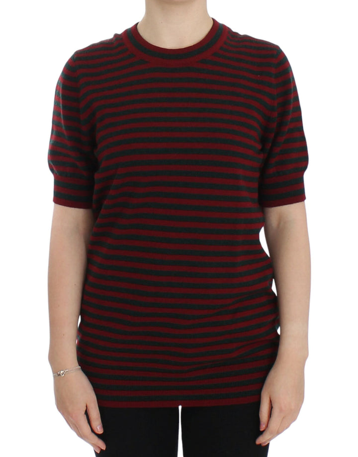 Women’s Dolce &amp; Gabbana Red Gray Cashmere Short Sleeve Sweater