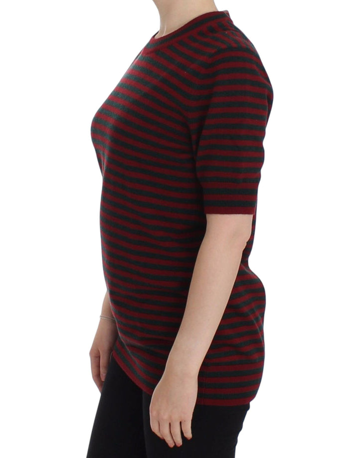Women’s Dolce &amp; Gabbana Red Gray Cashmere Short Sleeve Sweater