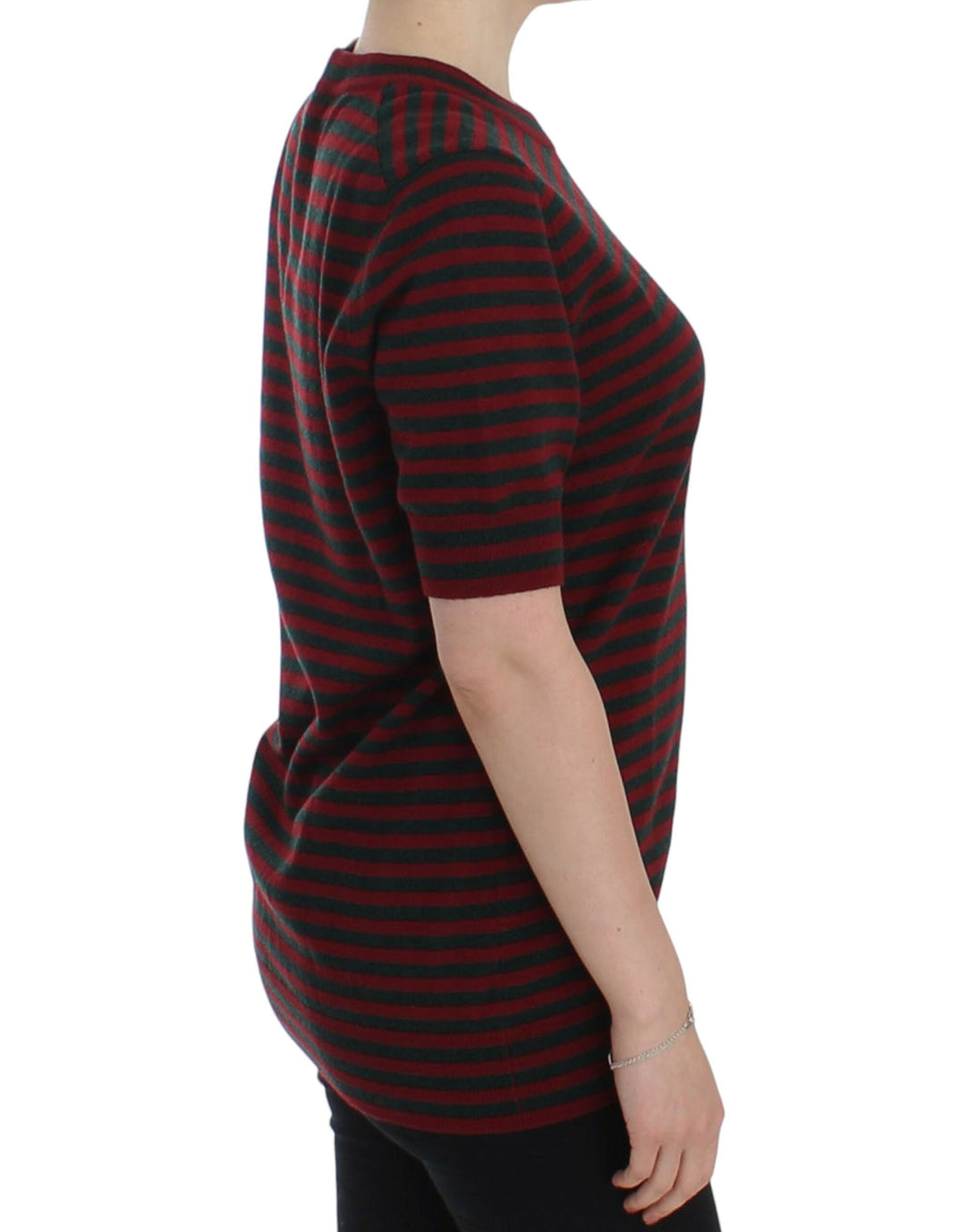 Women’s Dolce &amp; Gabbana Red Gray Cashmere Short Sleeve Sweater