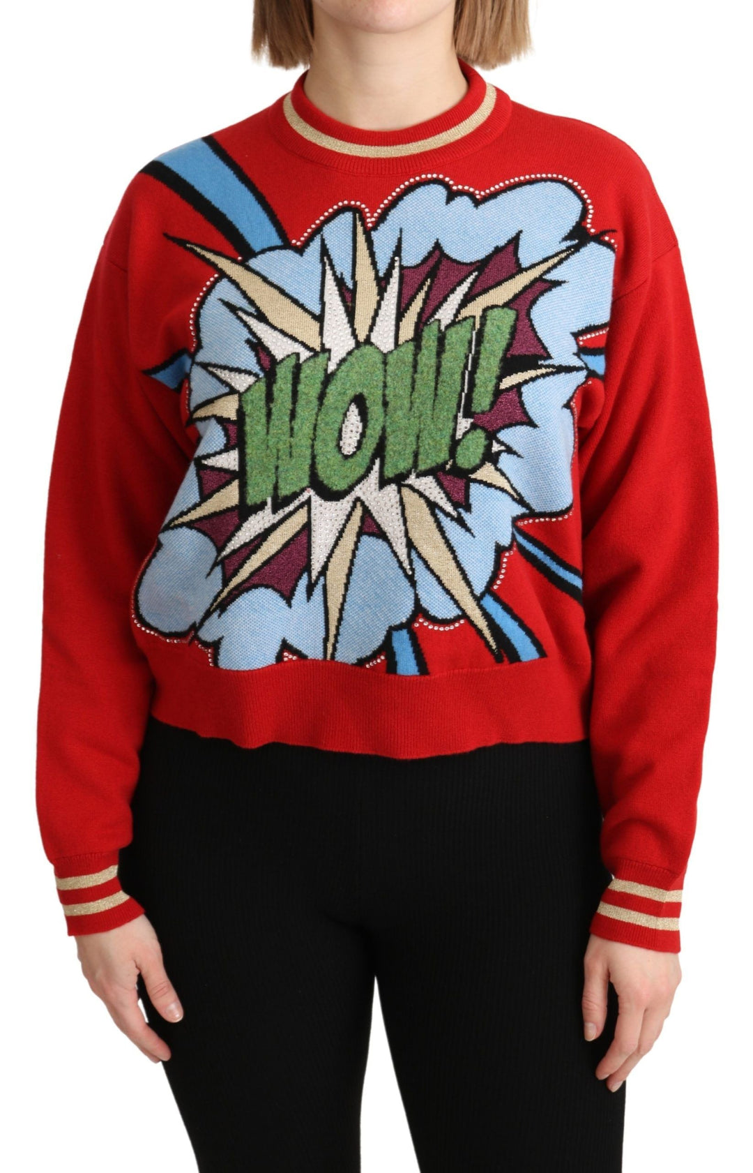 Women’s Dolce &amp; Gabbana Red Knitted Cashmere Cartoon Top Sweater