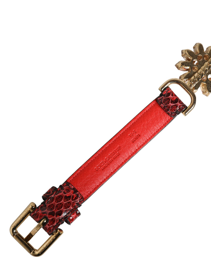 Women’s Dolce &amp; Gabbana Red Leather Daisy Crystal Embellished Waist Belt
