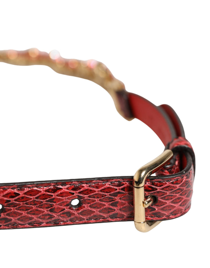 Women’s Dolce &amp; Gabbana Red Leather Daisy Crystal Embellished Waist Belt