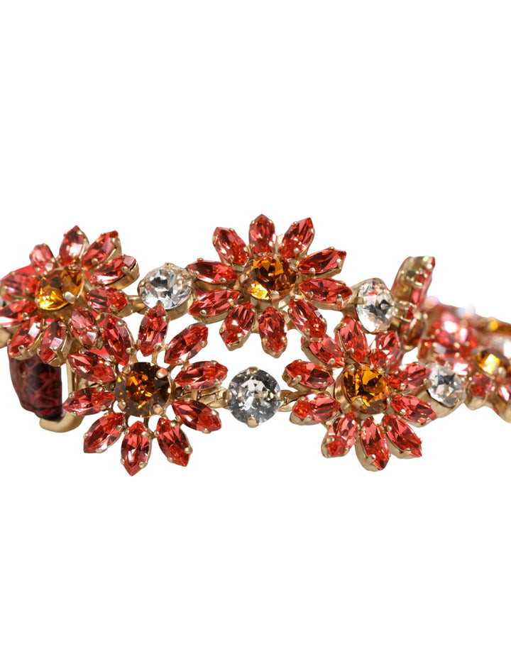 Women’s Dolce &amp; Gabbana Red Leather Daisy Crystal Embellished Waist Belt