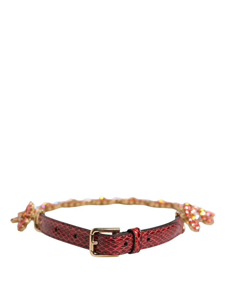 Women’s Dolce &amp; Gabbana Red Leather Daisy Crystal Embellished Waist Belt