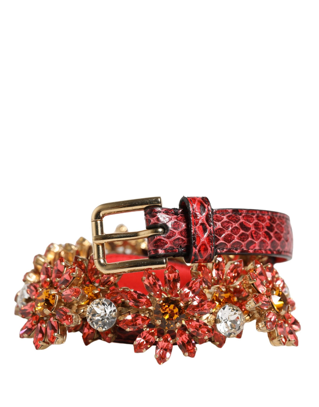 Women’s Dolce &amp; Gabbana Red Leather Daisy Crystal Embellished Waist Belt