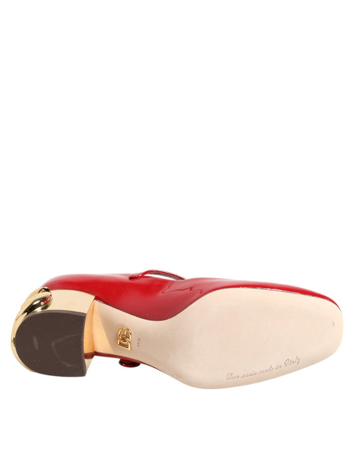 Women’s Dolce &amp; Gabbana Red Leather Dg Logo Heels Sandals Shoes