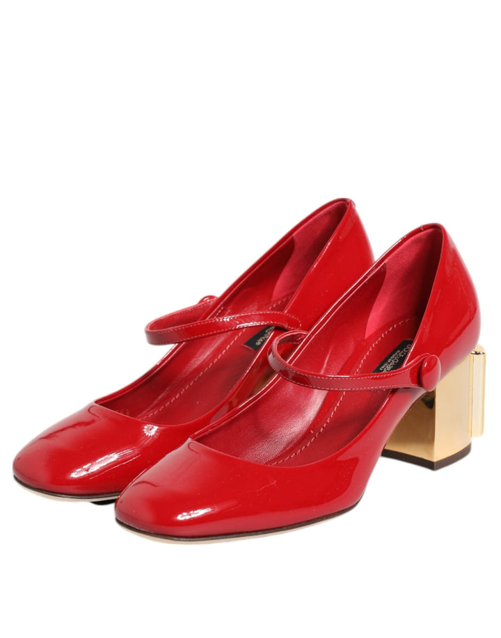 Women’s Dolce &amp; Gabbana Red Leather Dg Logo Heels Sandals Shoes