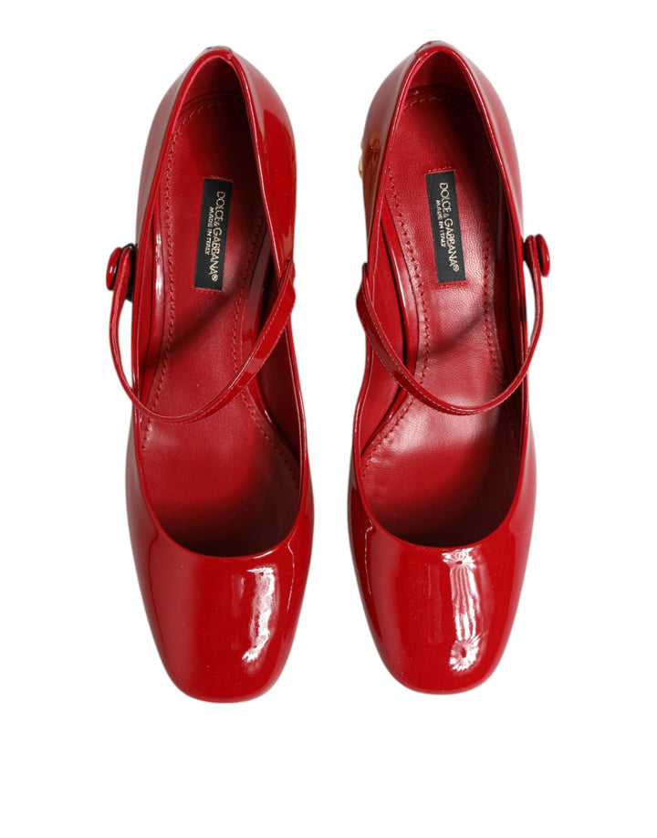 Women’s Dolce &amp; Gabbana Red Leather Dg Logo Heels Sandals Shoes