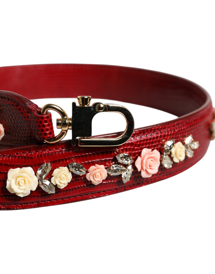 Women’s Dolce &amp; Gabbana Red Leather Floral Embellish Bag Shoulder Strap