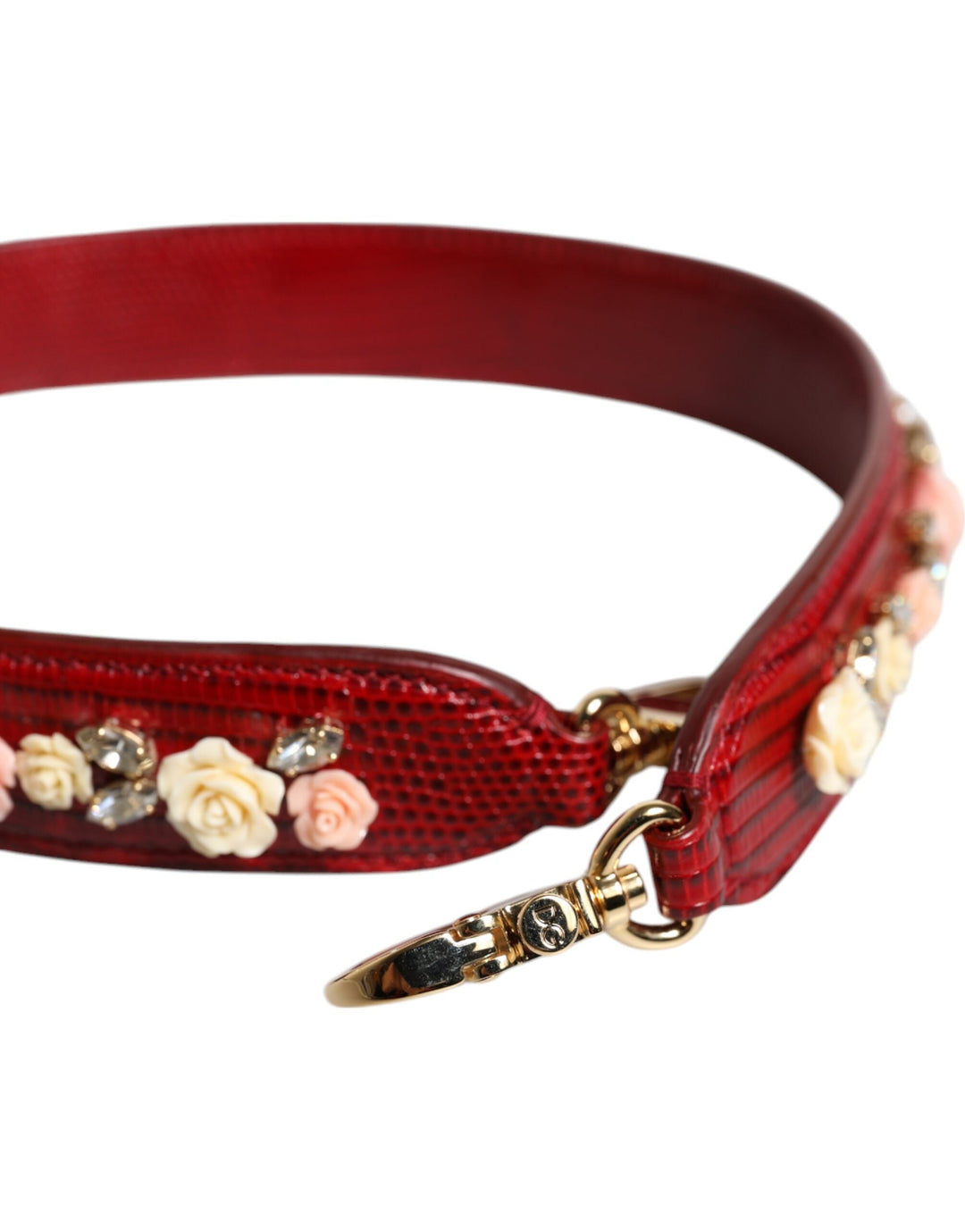Women’s Dolce &amp; Gabbana Red Leather Floral Embellish Bag Shoulder Strap