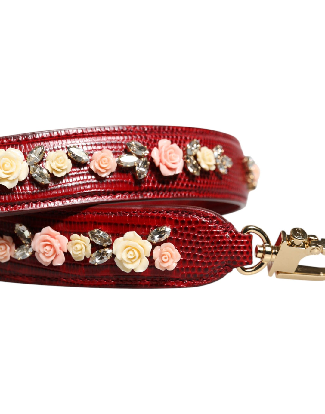 Women’s Dolce &amp; Gabbana Red Leather Floral Embellish Bag Shoulder Strap