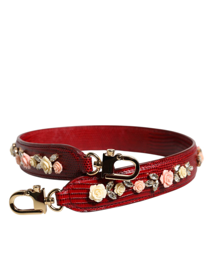 Women’s Dolce &amp; Gabbana Red Leather Floral Embellish Bag Shoulder Strap