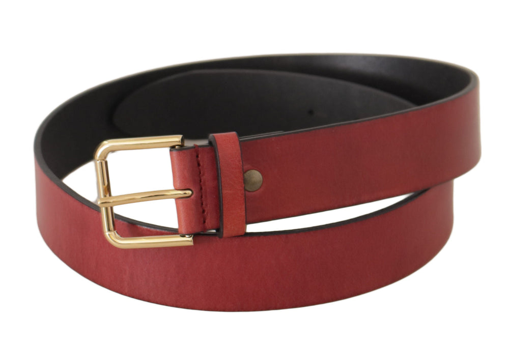 Women’s Dolce & Gabbana Red Leather Gold Logo Engraved Metal Buckle Belt