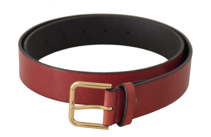 Women’s Dolce &amp; Gabbana Red Leather Gold Logo Engraved Metal Buckle Belt