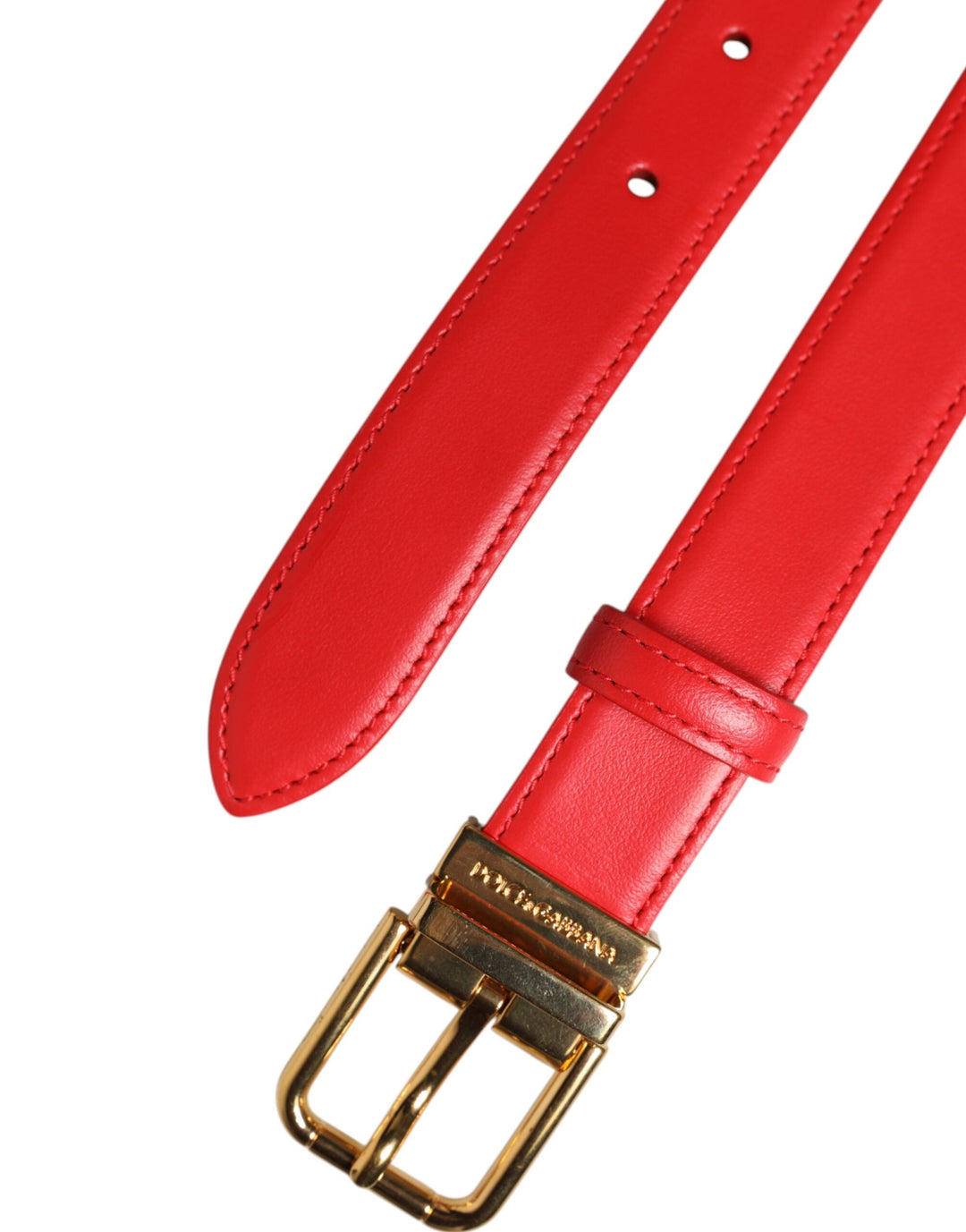 Women’s Dolce &amp; Gabbana Red Leather Gold Metal Buckle Cintura Belt