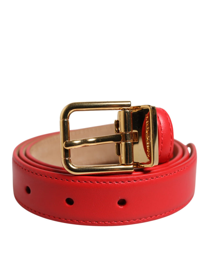 Women’s Dolce &amp; Gabbana Red Leather Gold Metal Buckle Cintura Belt