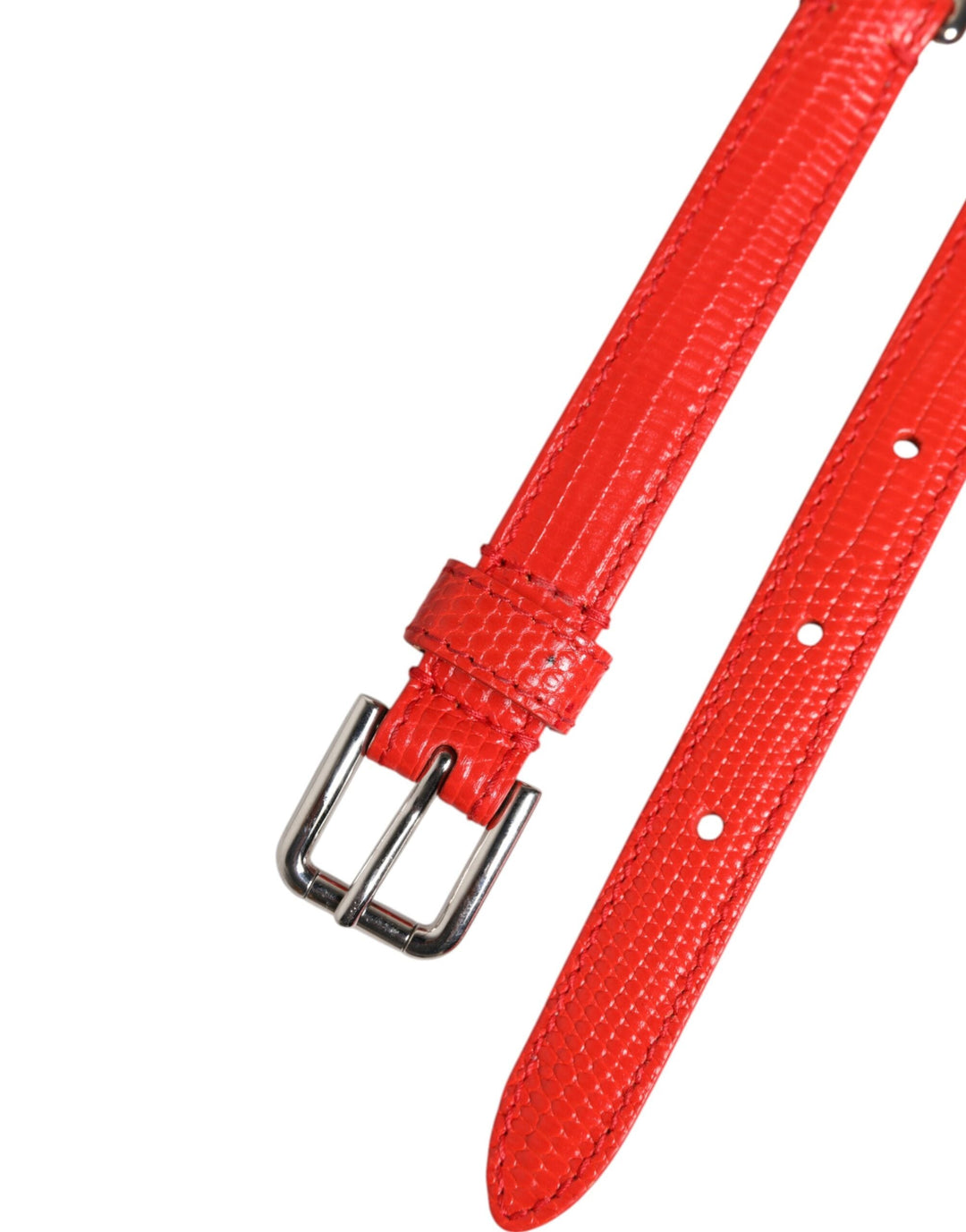 Women’s Dolce &amp; Gabbana Red Leather Silver Chain Floral Cintura Belt