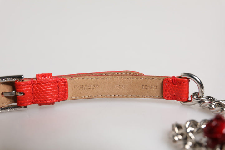 Women’s Dolce &amp; Gabbana Red Leather Silver Chain Floral Cintura Belt