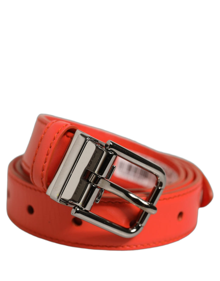 Women’s Dolce &amp; Gabbana Red Leather Silver Metal Buckle Cintura Belt