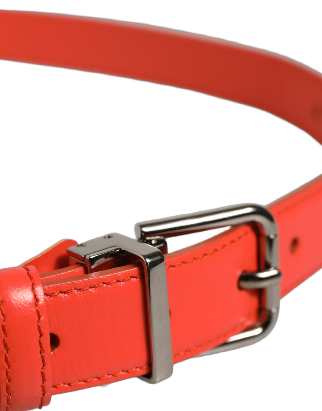 Women’s Dolce &amp; Gabbana Red Leather Silver Metal Buckle Cintura Belt