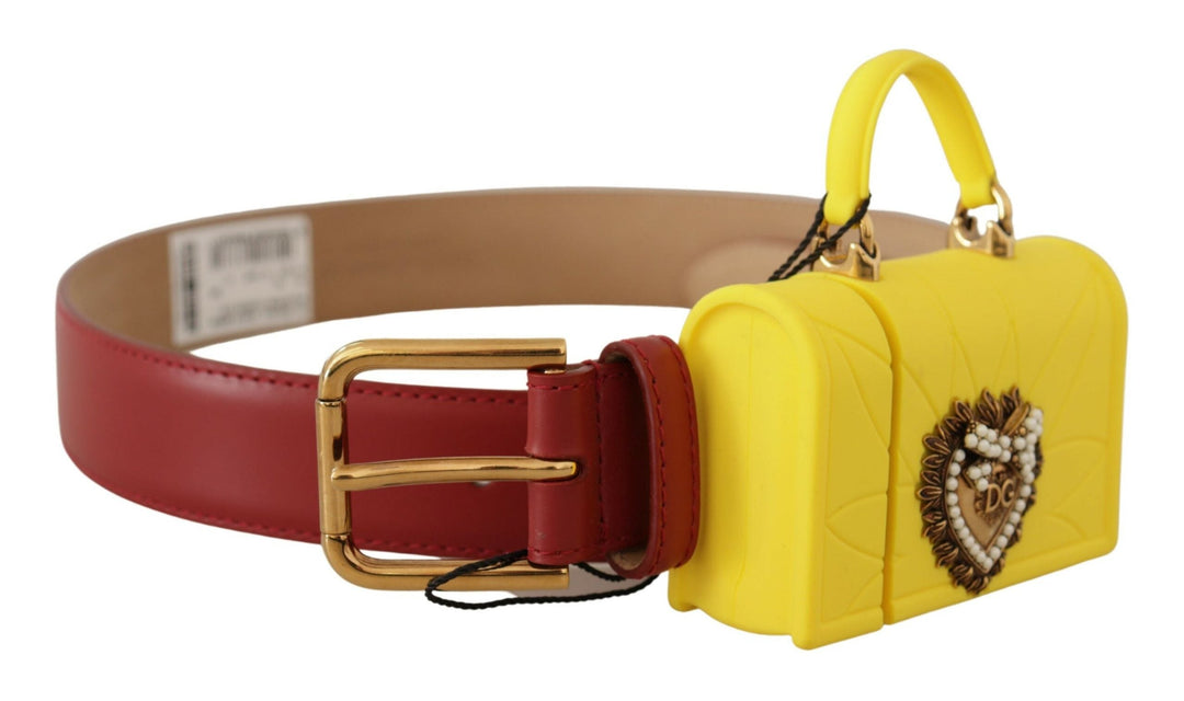 Women’s Dolce &amp; Gabbana Red Leather Yellow Devotion Heart Bag Buckle Belt