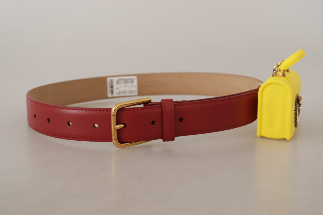 Women’s Dolce &amp; Gabbana Red Leather Yellow Devotion Heart Bag Buckle Belt