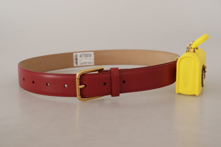 Women’s Dolce &amp; Gabbana Red Leather Yellow Devotion Heart Bag Buckle Belt