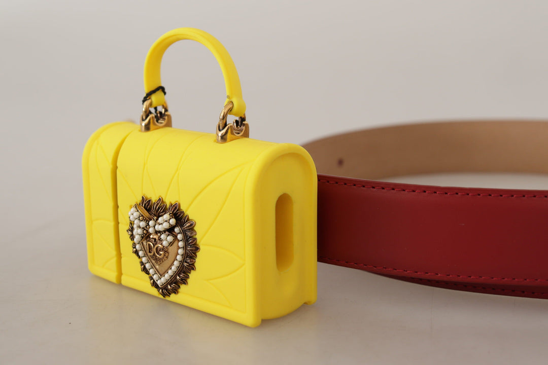 Women’s Dolce &amp; Gabbana Red Leather Yellow Devotion Heart Bag Buckle Belt
