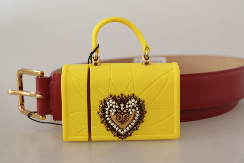 Women’s Dolce & Gabbana Red Leather Yellow Devotion Heart Bag Buckle Belt