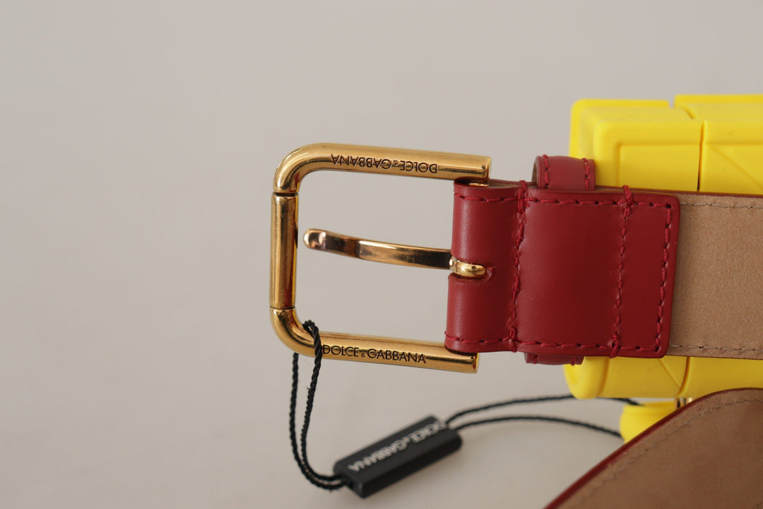 Women’s Dolce &amp; Gabbana Red Leather Yellow Devotion Heart Bag Buckle Belt