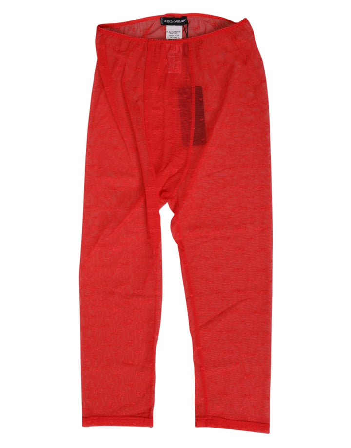 Women’s Dolce &amp; Gabbana Red Logo Lace Tight Midi Trousers Underwear